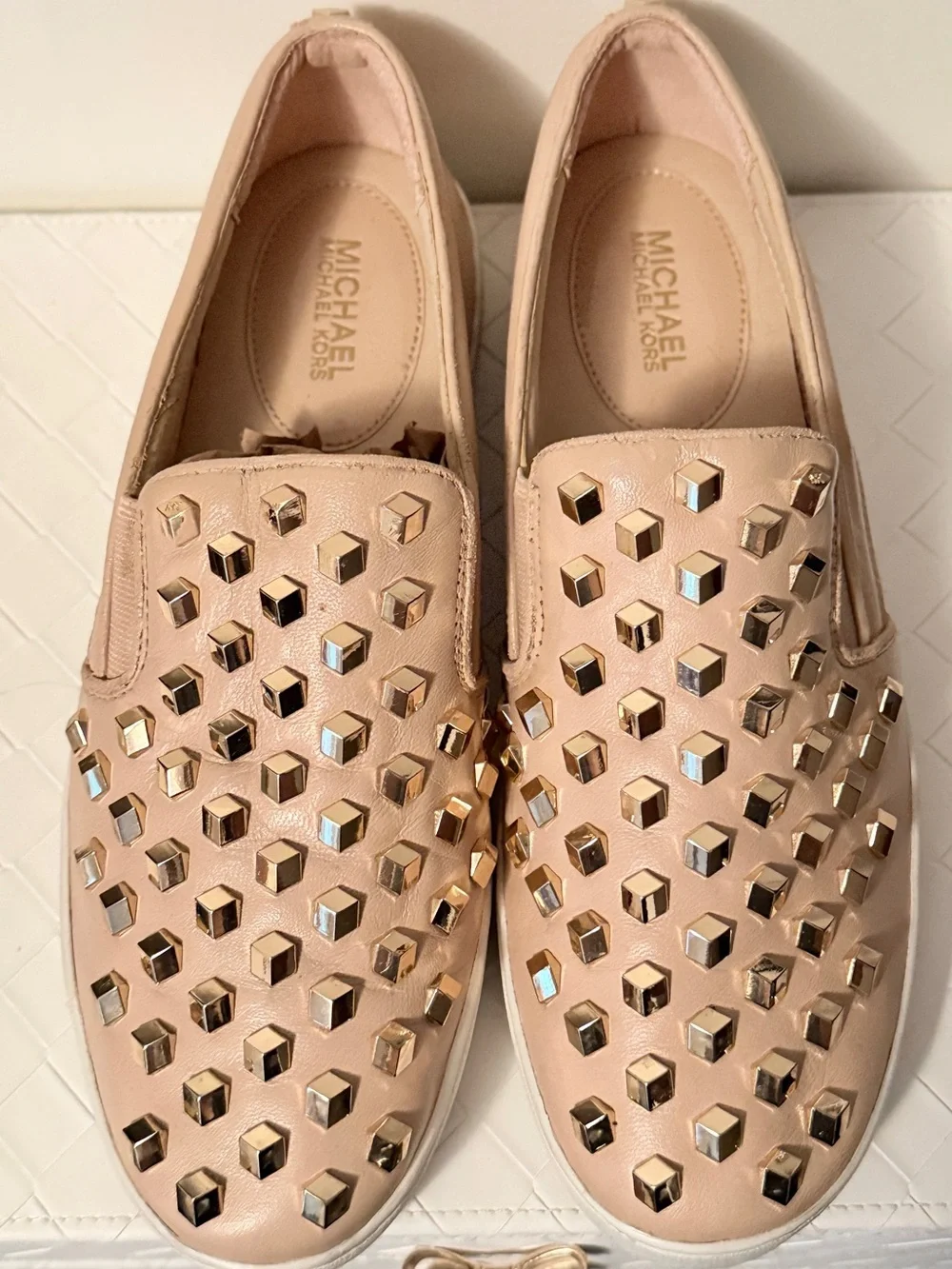 MICHAEL Michael Kors Keaton Studded Leather Slip On Sneakers Blush Pink Gold 9M